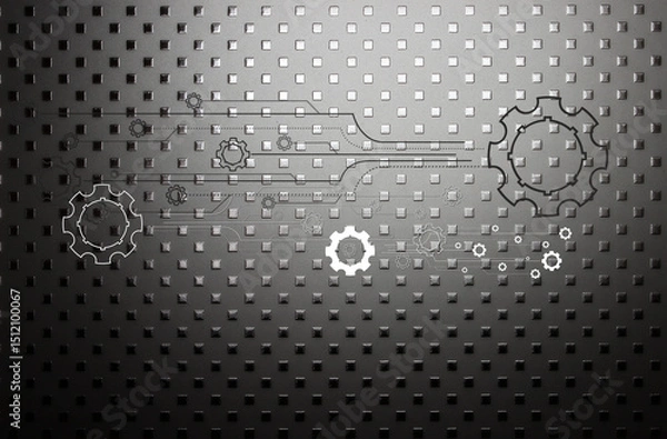 Obraz Technology Design of Variety Cogs and Gears in Front of Textured Surface Of Steel With Embossed Squares 
