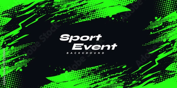Obraz Black and Green Grunge Sport Background with Halftone Style
