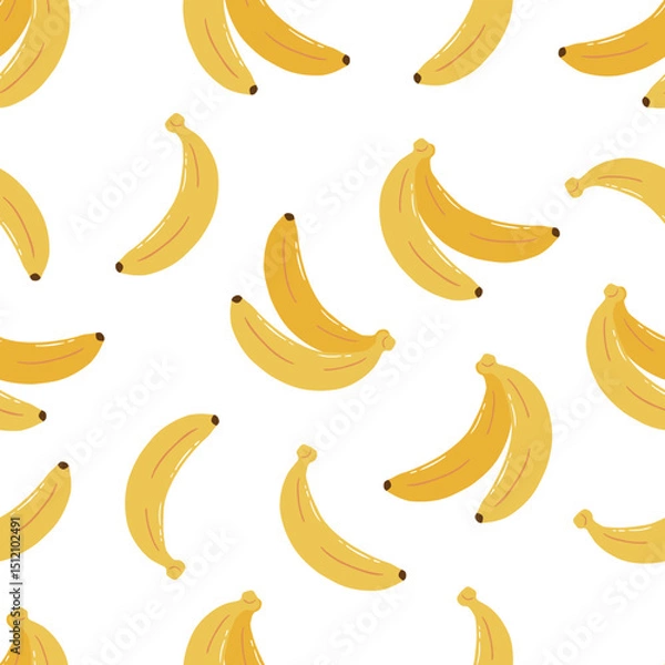 Obraz Seamless Hand Drawn Ripe Yellow Bananas Pattern Design White Background