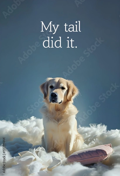 Fototapeta Golden Retriever Sitting on Cloud with Playful Mess