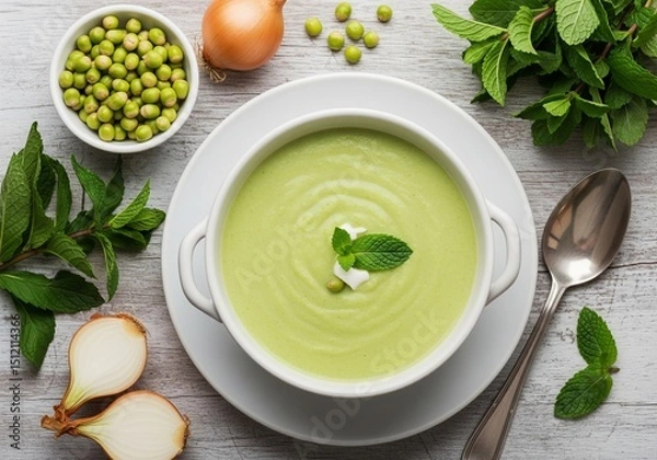 Obraz Gaspacho de cosses de petits-pois   : Fraîcheur et Saveurs du Sud