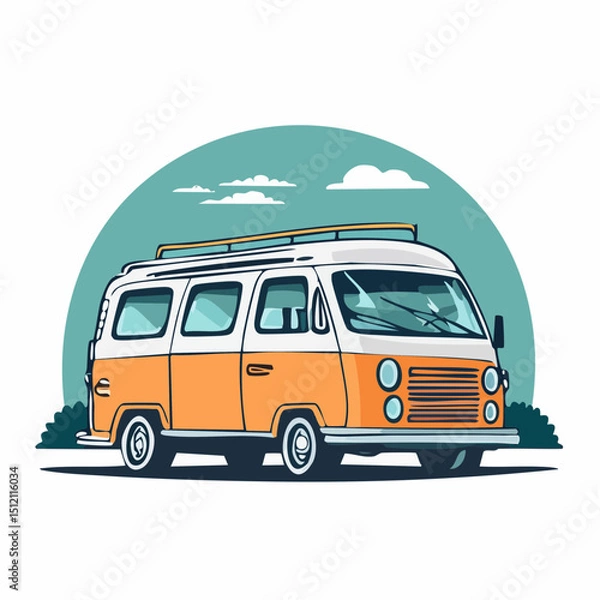 Obraz Minimalist Van Life Vector – Kombi on the Open Road
