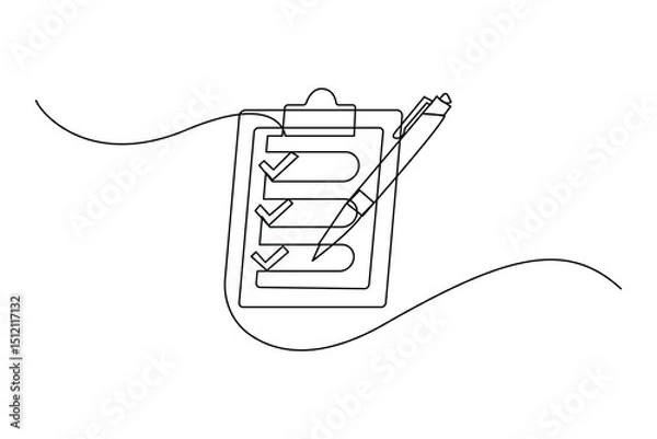 Fototapeta Minimalist clipboard checklist continuous line illustration