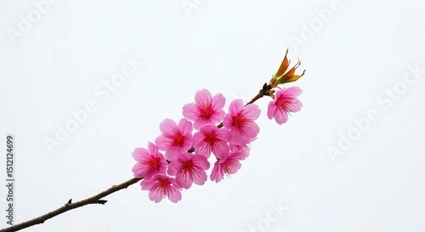 Fototapeta Delicate Pink Cherry Blossoms on a Branch in a Minimalist Setting – Tranquil Floral Composition
