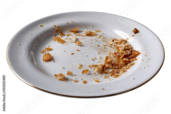 Fototapeta Residual crumbs on a plate: The aftermath of a delicious meal. The remaining crumbs provide a tantalizing hint of what was once a satisfying snack.