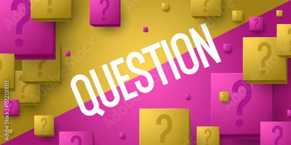 Fototapeta The questioner. A poster with a picture of the question. An illustration for a puzzle or quiz. Presentation of the solution to the problem.