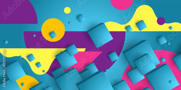 Fototapeta Bright attractive abstract background with graphic elements. A composition of shapes and color spots. A blank for creativity.