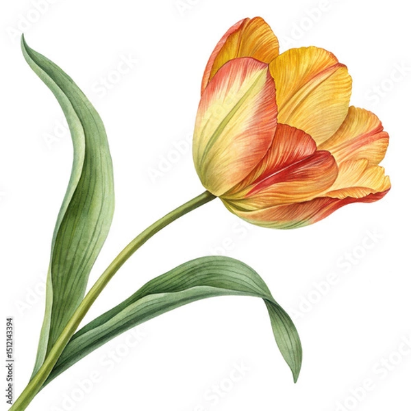 Fototapeta Beautiful watercolor tulip flower illustration with transparent background for design use. isolated on a transparent background
