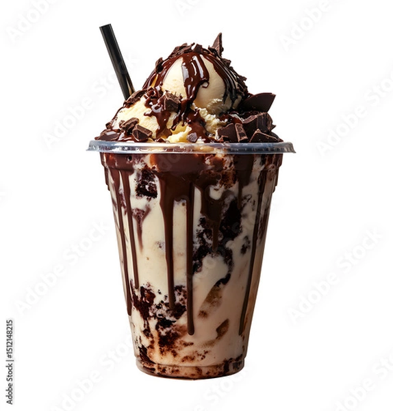 Fototapeta chocolate ice cream in a plastic with chocolate and colorful cream blended on top