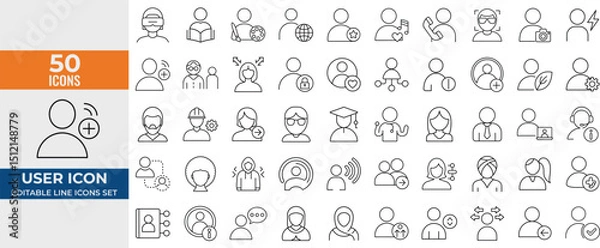Fototapeta 50 Editable Line User Icons for Design and Web vector illustration
