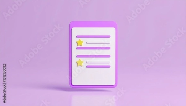 Fototapeta A stylized document with lines and yellow stars, set against a purple background, represents rating or ranking.