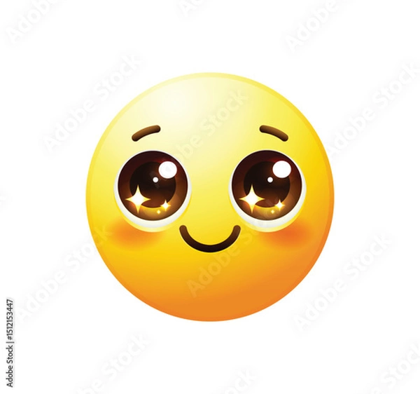 Fototapeta Sparkle eye emoji icon. Yellow face emoticon with sparkling eyes vector illustration isolated.