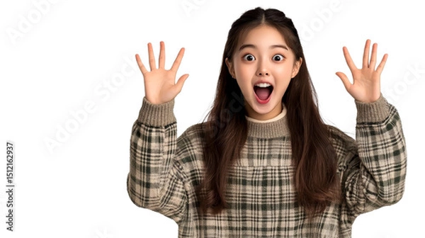 Obraz Asian lady expressing great surprise, studio shot, cut out transparent