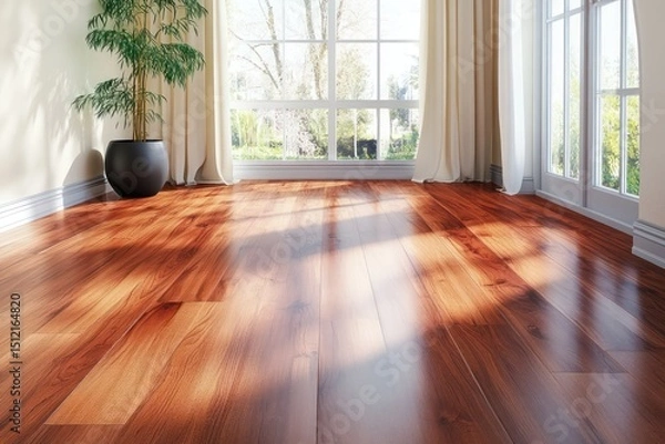 Fototapeta Worker installing laminate flooring on subfloor in home interior