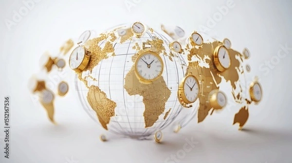 Obraz remote collaboration across time zones visualized by clocks overlapping on a transparent globe