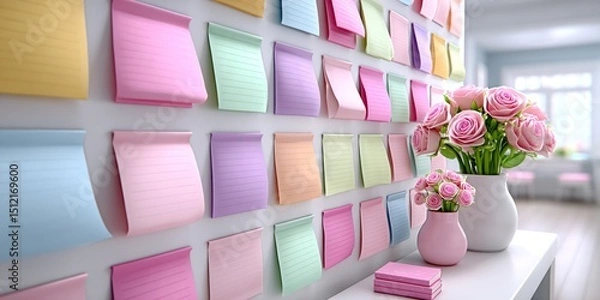 Fototapeta a hyper realistic campaign board filled with colorful sticky notes, real textures, and natural lighting