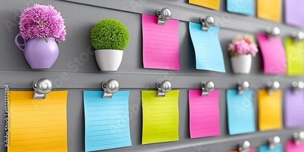 Fototapeta a realistic photo of a motivational flexible work board with post-its and personal goals