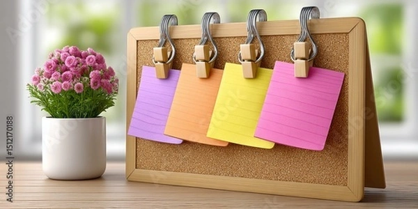 Fototapeta a realistic photo of a motivational flexible work board with post-its and personal goals