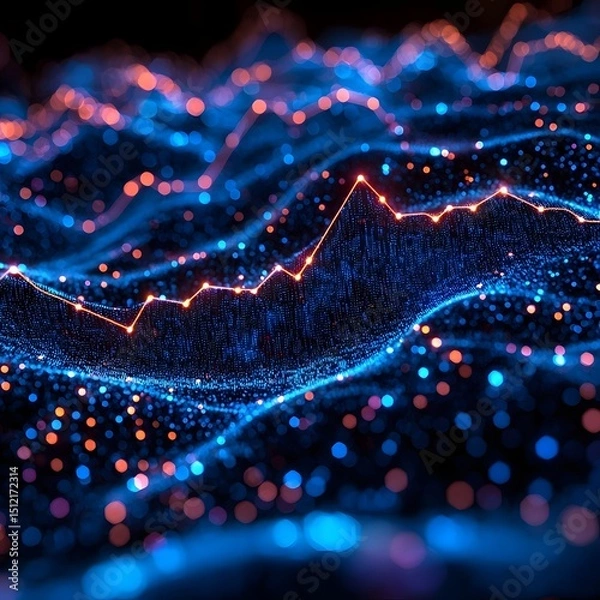 Fototapeta Vibrant digital graph with neon blue lines rising sharply