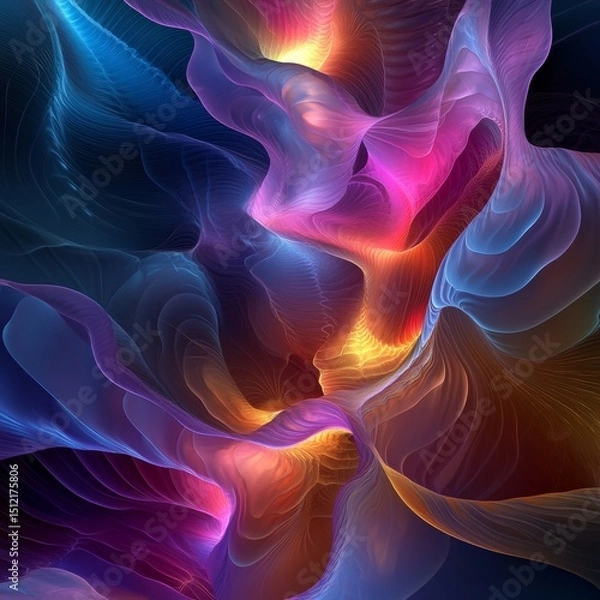 Fototapeta Colorful glowing antimatter, computer generated abstract background, 3D rendering