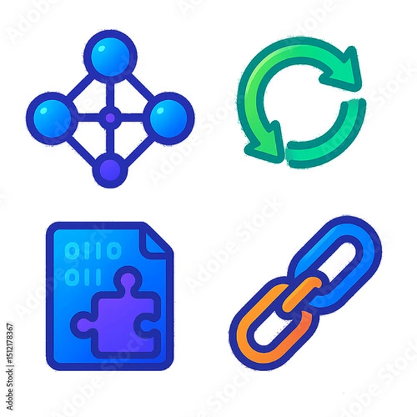 Fototapeta Blockchain Link Icon Set – Futuristic Digital Network Symbols