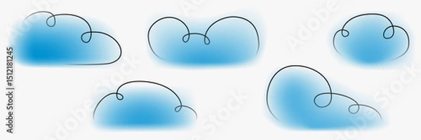 Fototapeta Clouds various shapes in minimal art style. Creative art composition with blurred gradient and simple line elements. Set of bright modern weather nature design.