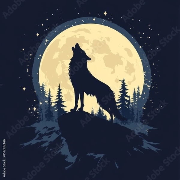 Fototapeta Majestic Wolf Howling Silhouette Capturing Wild and Powerful Energy | Nature-Inspired and Striking Design | Flat Vector Illustration