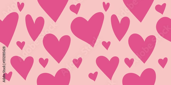 Fototapeta Seamless pink doodle hearts or love pattern vector design. Cute and romantic illustration background. Horizontal or landscape.