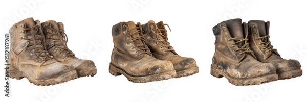 Obraz Worn Out Brown Work Boots Isolated on a Transparent Background