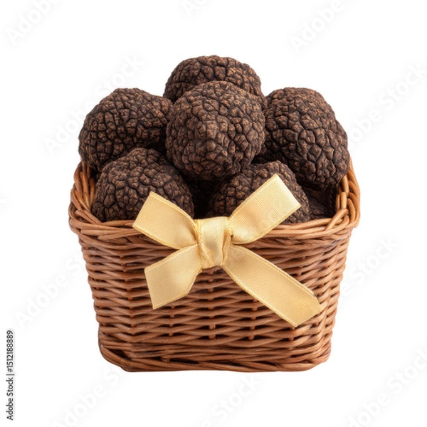 Obraz Basket filled with black truffle Isolated on a Transparent Background