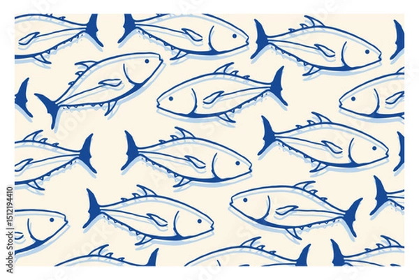 Obraz Tuna seamless pattern hand drawn vector illustration