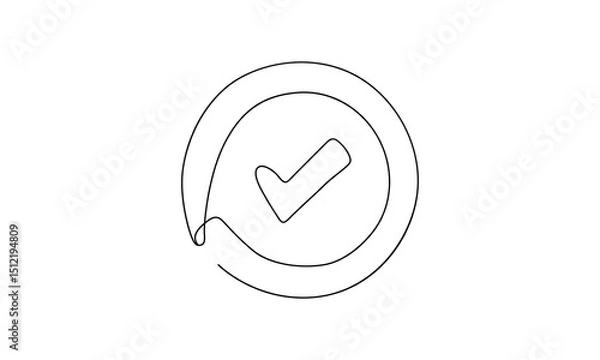 Fototapeta One Line Drawing of a Check Mark in a Circle  Approval Icon