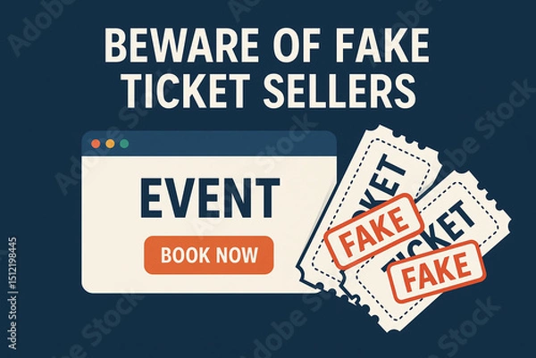 Fototapeta A graphic warning against purchasing tickets from unverified sellers, highlighting the risks of scams in event ticketing. Stay informed and safe while planning your next outing.