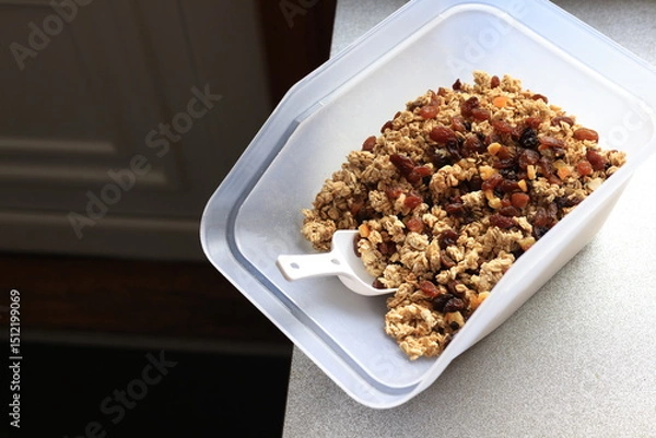 Fototapeta muesli with nuts and raisins