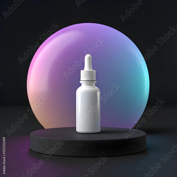 Fototapeta A matte white dropper bottle stands centered on a smooth surface.