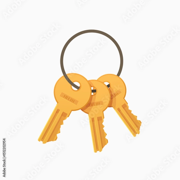 Fototapeta cartoon golden color door keys on keyring