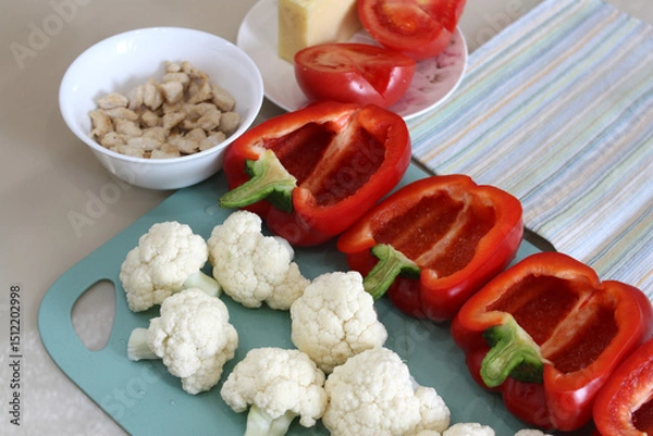 Obraz Set of raw products for stuffing and roasting peppers.