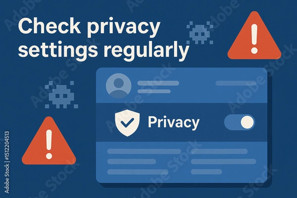 Fototapeta A stylish digital illustration highlighting the importance of regularly checking privacy settings. Featuring alerts that remind users to safeguard personal information online.
