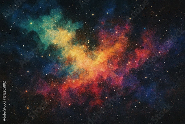 Fototapeta A vibrant cosmic scene showcasing a colorful nebula filled with swirling gases and sparkling stars, evoking a sense of wonder about the vastness of space and our universe.