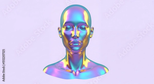 Fototapeta Holographic bust showing artificial intelligence, futuristic concept