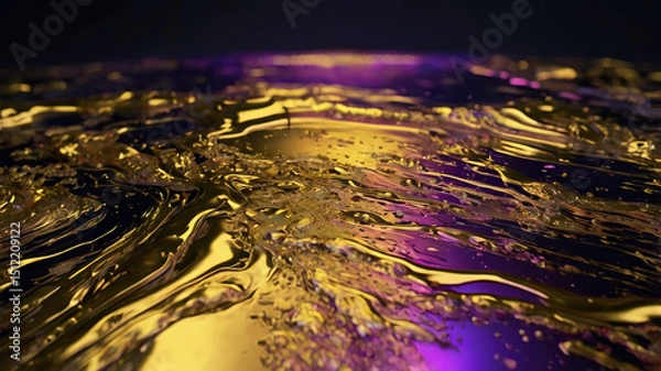Obraz Futuristic liquid gold gradient with holographic effect, iridescent color shifts, sci-fi luxury vibe, dark space background, ultra HD, digital art