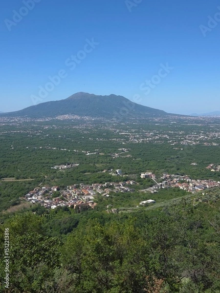 Fototapeta The landscape with a volcano in the center seen from the abbey of Visciano in the province of Naples, Italy.
