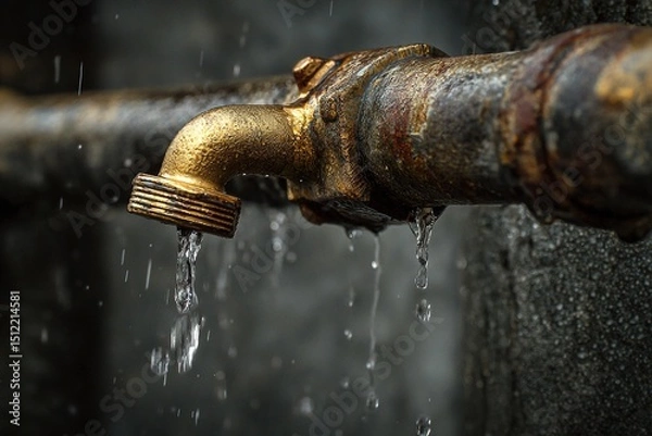 Obraz Water Is Leaking From The Pipe. High quality