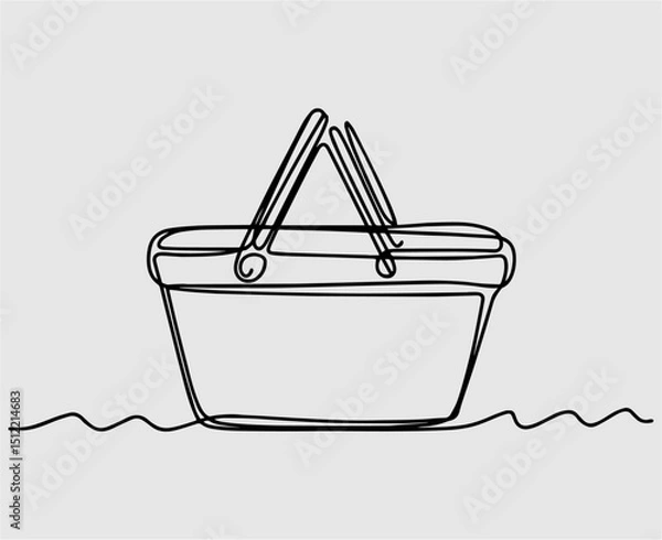 Fototapeta Single continuous line drawing of a shopping cart