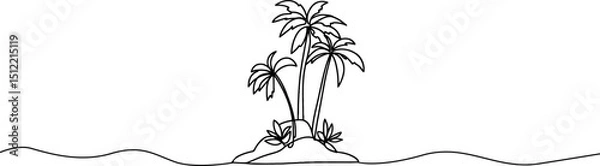 Fototapeta Palm tree one continuous line drawing. One line  of tropical palm trees . Ocean beach line art . Landscape.Palm on the island .Tropical beach .Travel and vacation concept.