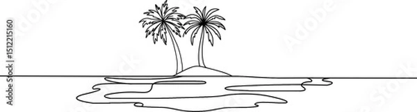 Fototapeta Palm tree one continuous line drawing. One line  of tropical palm trees . Ocean beach line art . Palm on the island .Tropical beach .Travel and vacation concept.Landscape.