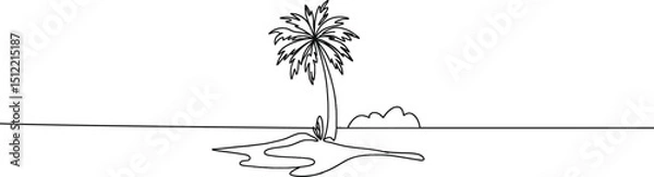 Fototapeta Palm tree one continuous line drawing. One line  of tropical palm trees . Ocean beach line art . Palm on the island .Tropical beach .Travel and vacation concept.Landscape.