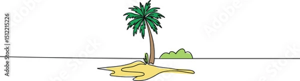 Fototapeta Palm tree one continuous line drawing. One line  of tropical palm trees . Ocean beach line art . Palm on the island .Tropical beach .Travel and vacation concept.