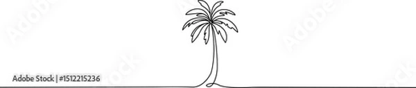 Fototapeta Palm tree one continuous line drawing. One line  of tropical palm trees . Ocean beach line art . Palm on the island .Tropical beach .Travel and vacation concept.Landscape.