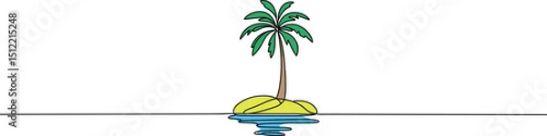 Fototapeta Palm tree one continuous line drawing. One line  of tropical palm trees . Ocean beach line art . Palm on the island .Tropical beach .Travel and vacation concept.Landscape.